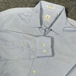 Peter Millar Shirt Mens L Button Up Dress Blue Pinpoint Solid Long Sleeve
